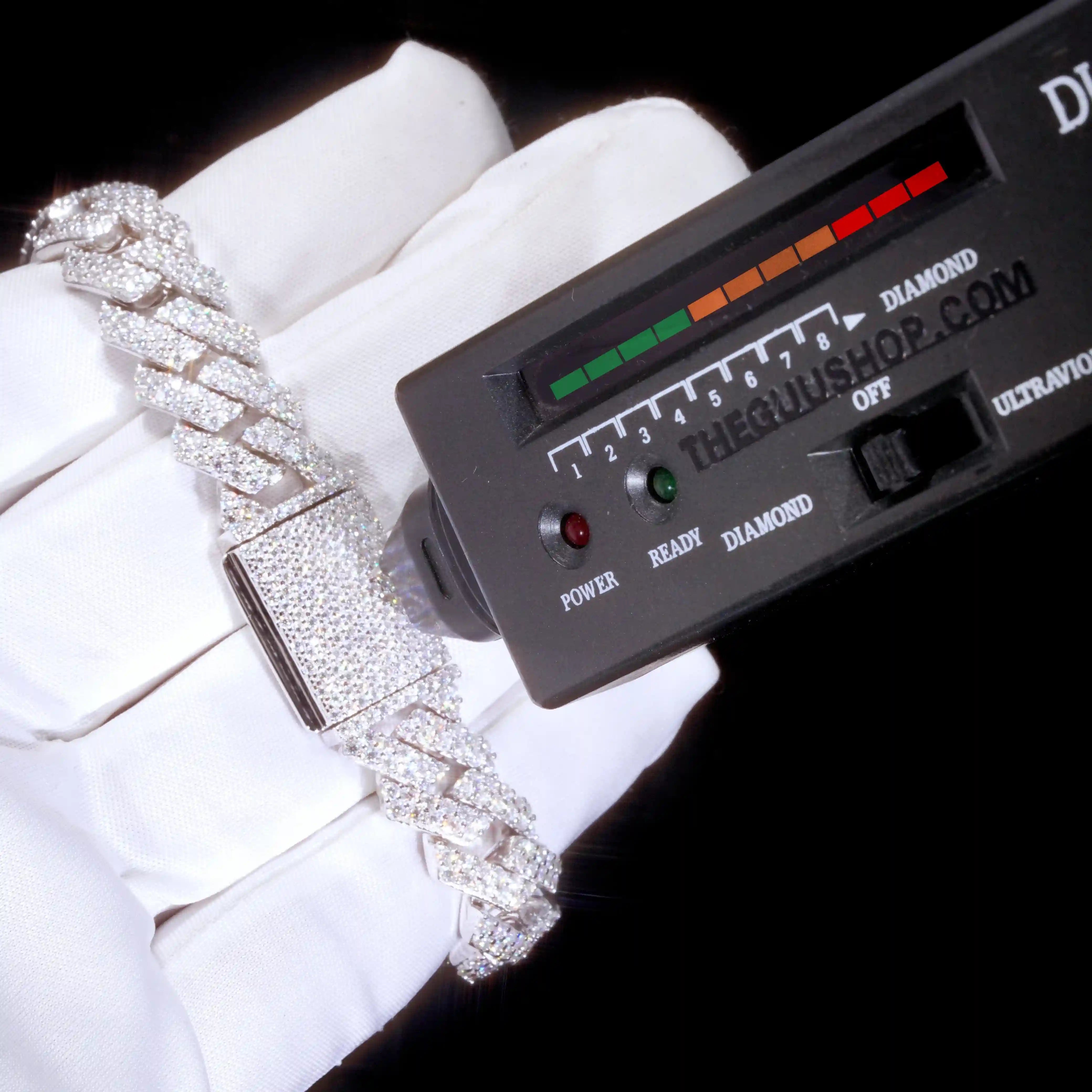 925S & VVS Moissanite 12MM Prong Cuban Bracelet - TONGSHOP / best - selling - moissanite / BestValue