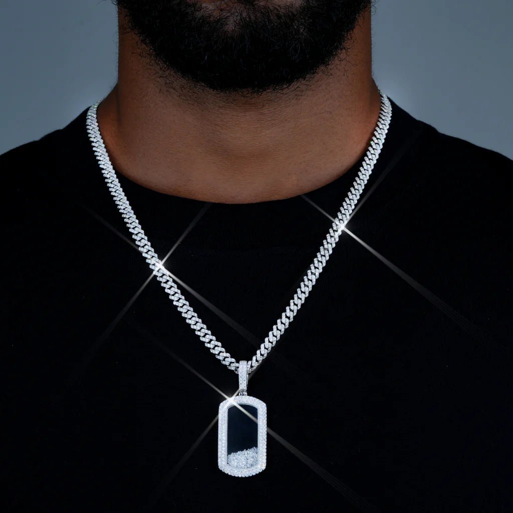 925S & VVS Moissanite Dog Tag Necklace In White Gold - TONGSHOP / Length:16 / Length:18