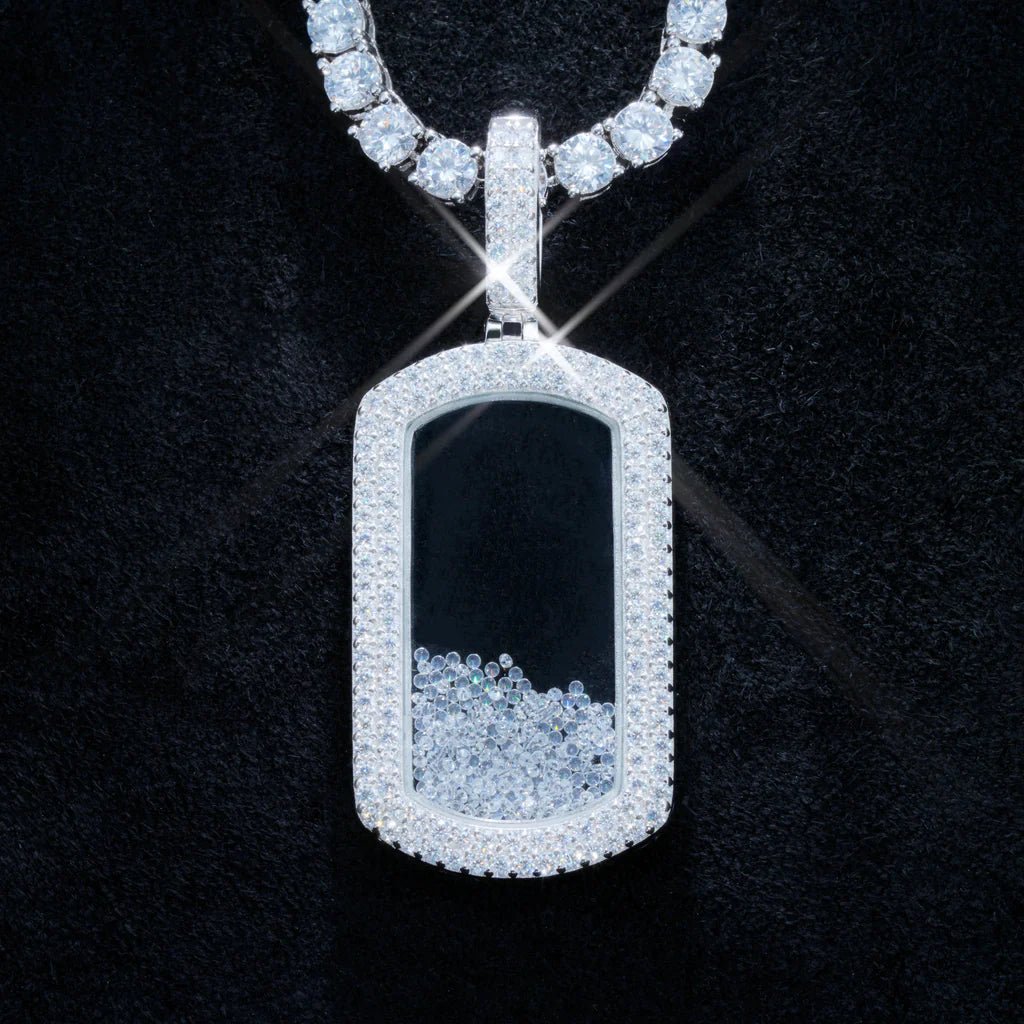 925S & VVS Moissanite Dog Tag Necklace In White Gold - TONGSHOP / Length:16 / Length:18