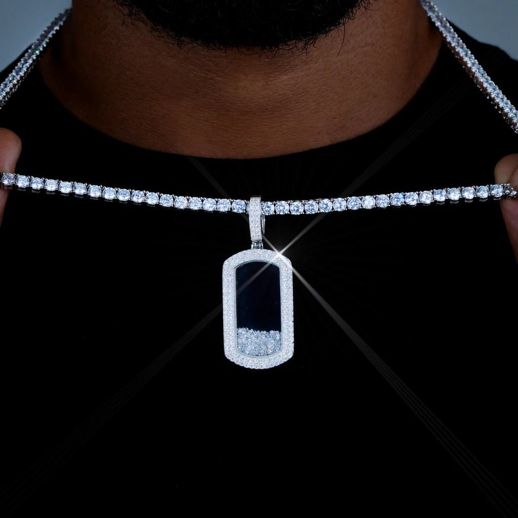 925S & VVS Moissanite Dog Tag Necklace In White Gold - TONGSHOP / Length:16 / Length:18