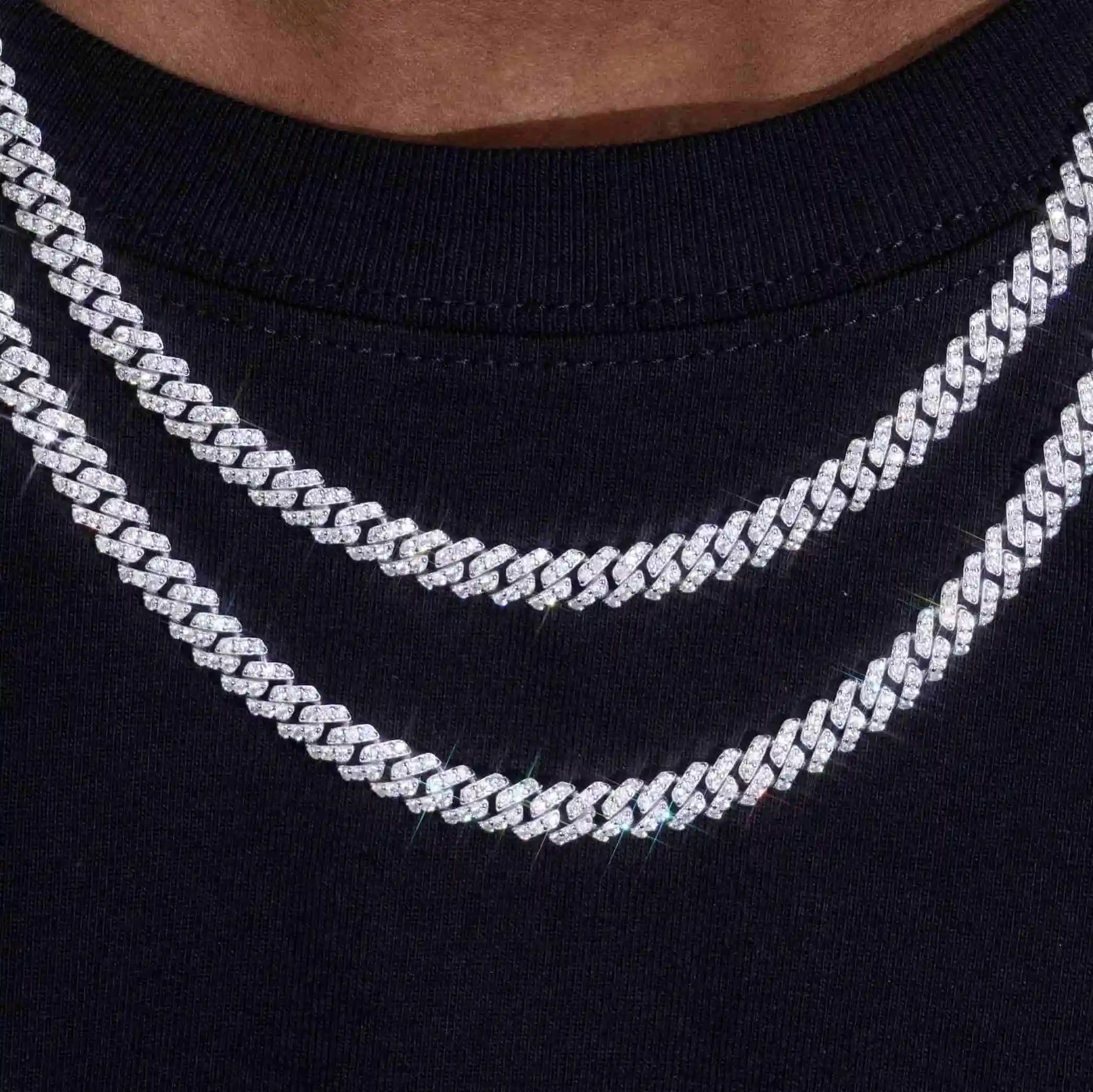 925S & VVS Moissanite 6.5MM Prong Cuban Link Chain - TONGSHOP
