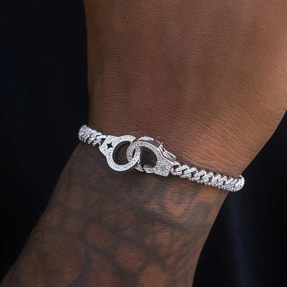 Iced Handcuff Diamond Prong Cuban Bracelet in White Gold - TONGSHOP / bogo - eligible - product / Category:Bracelets