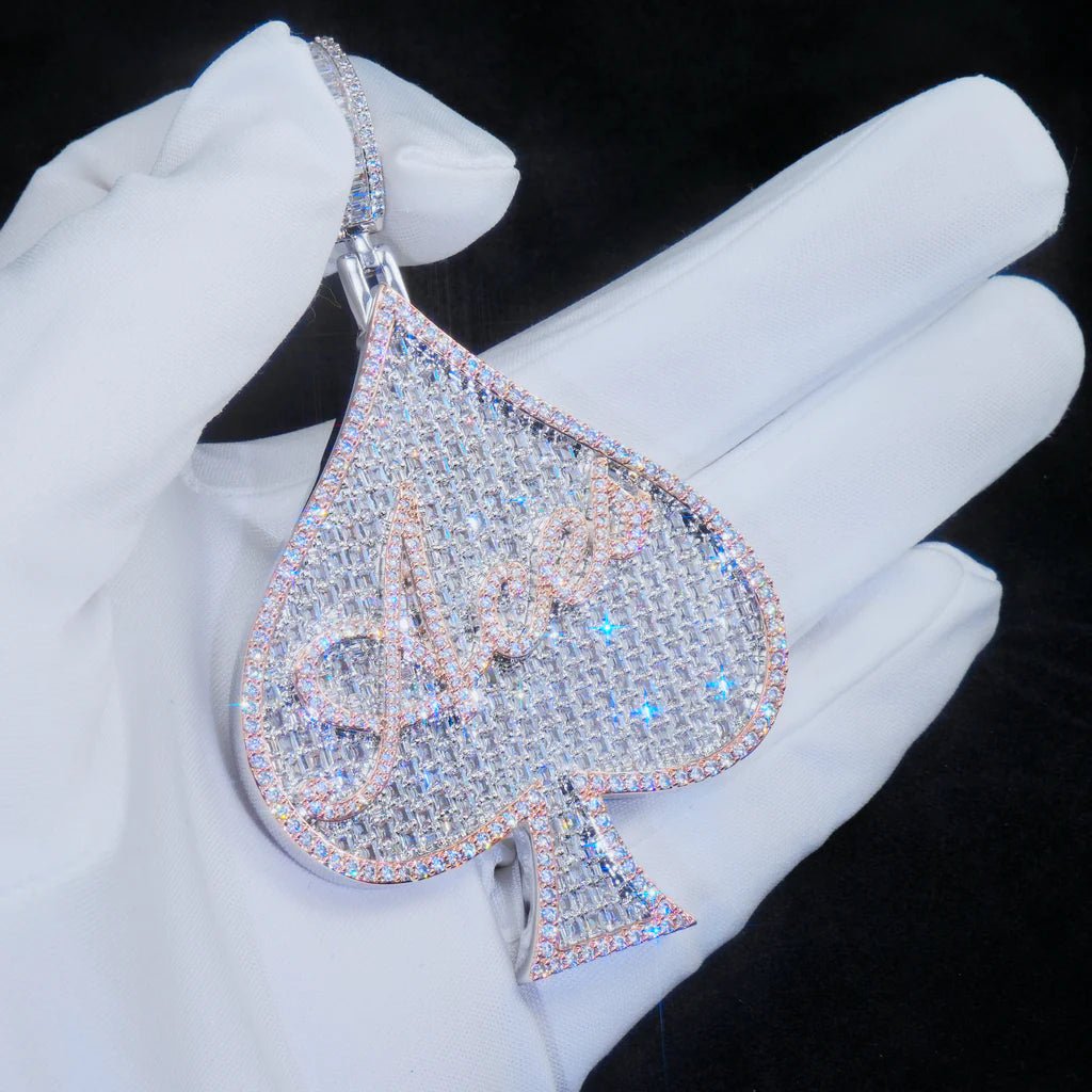 ACE Spade Baguette Iced Necklace In White Gold - TONGSHOP / Length:16 / Length:18