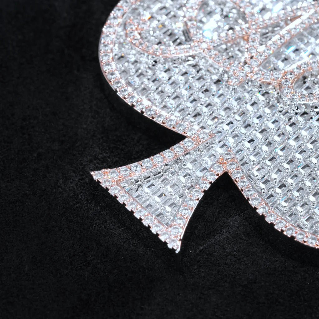 ACE Spade Baguette Iced Necklace In White Gold - TONGSHOP / Length:16 / Length:18