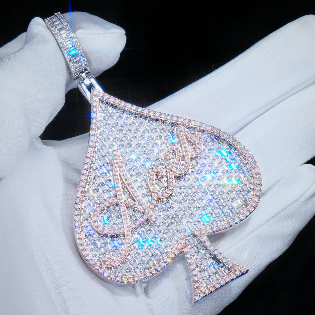 ACE Spade Baguette Iced Necklace In White Gold - TONGSHOP / Length:16 / Length:18