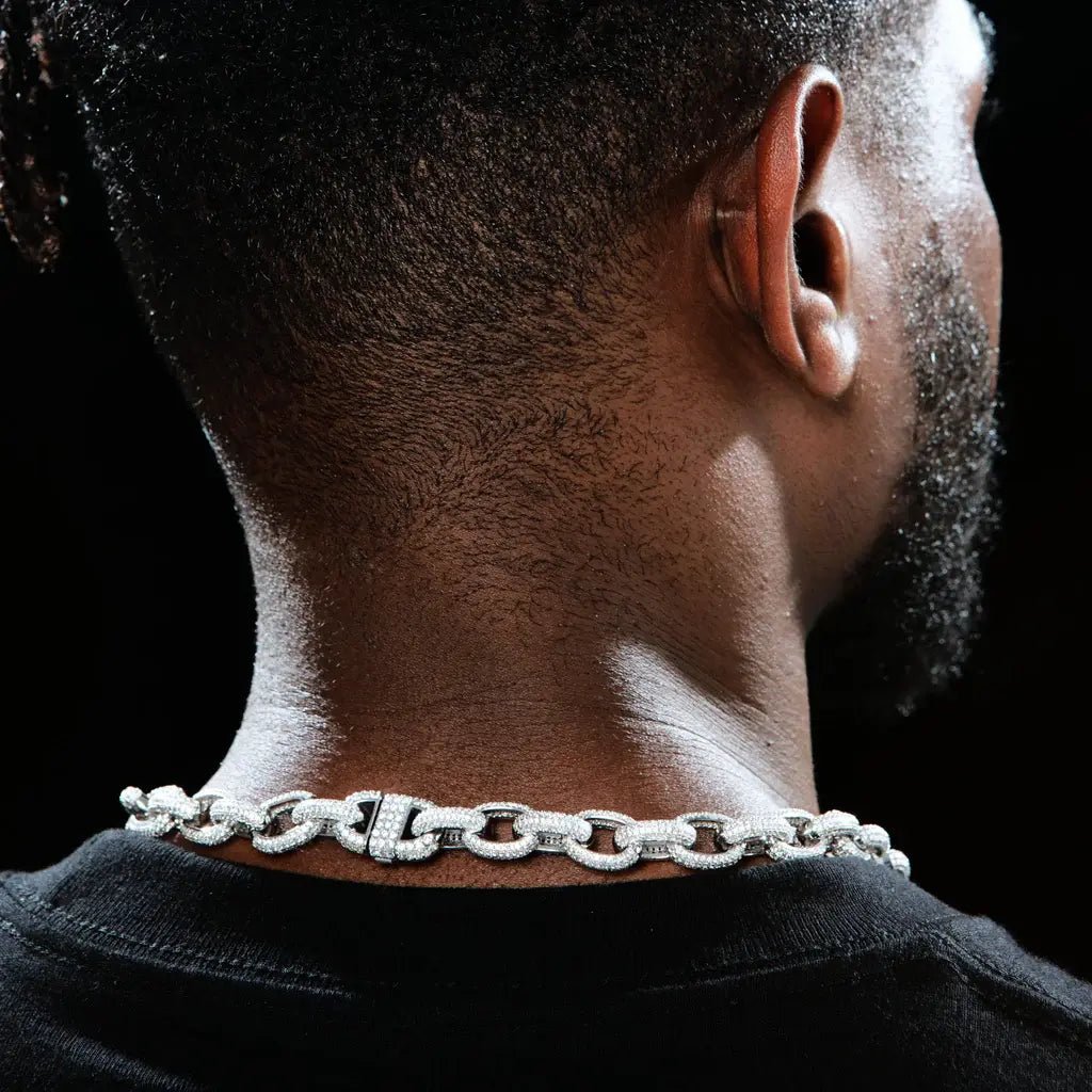 Annular Iced Prong Link Choker in White Gold - 12mm - TONGSHOP / cuban / instagram