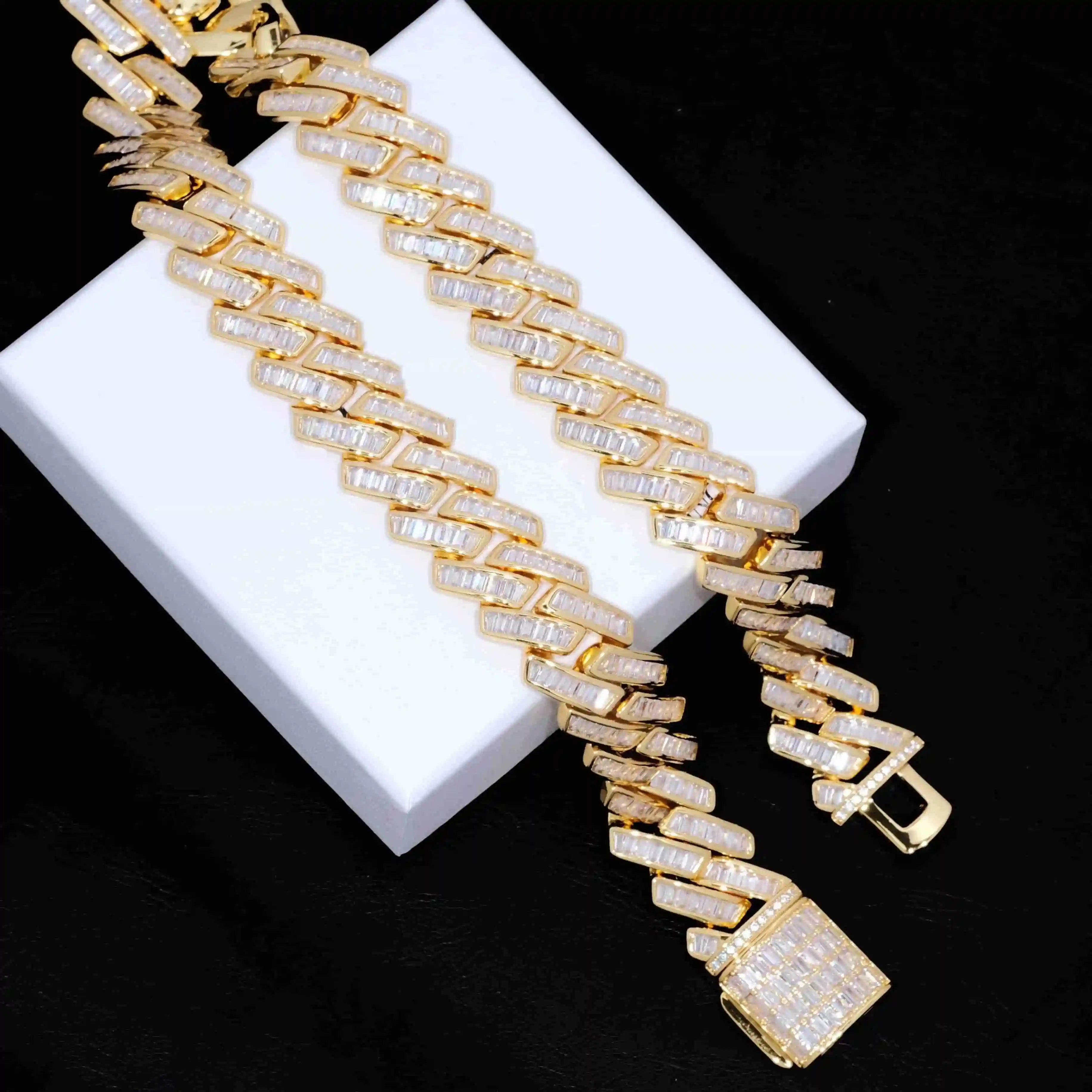 Baguette Channel Set Cuban Necklace (19mm) in Gold