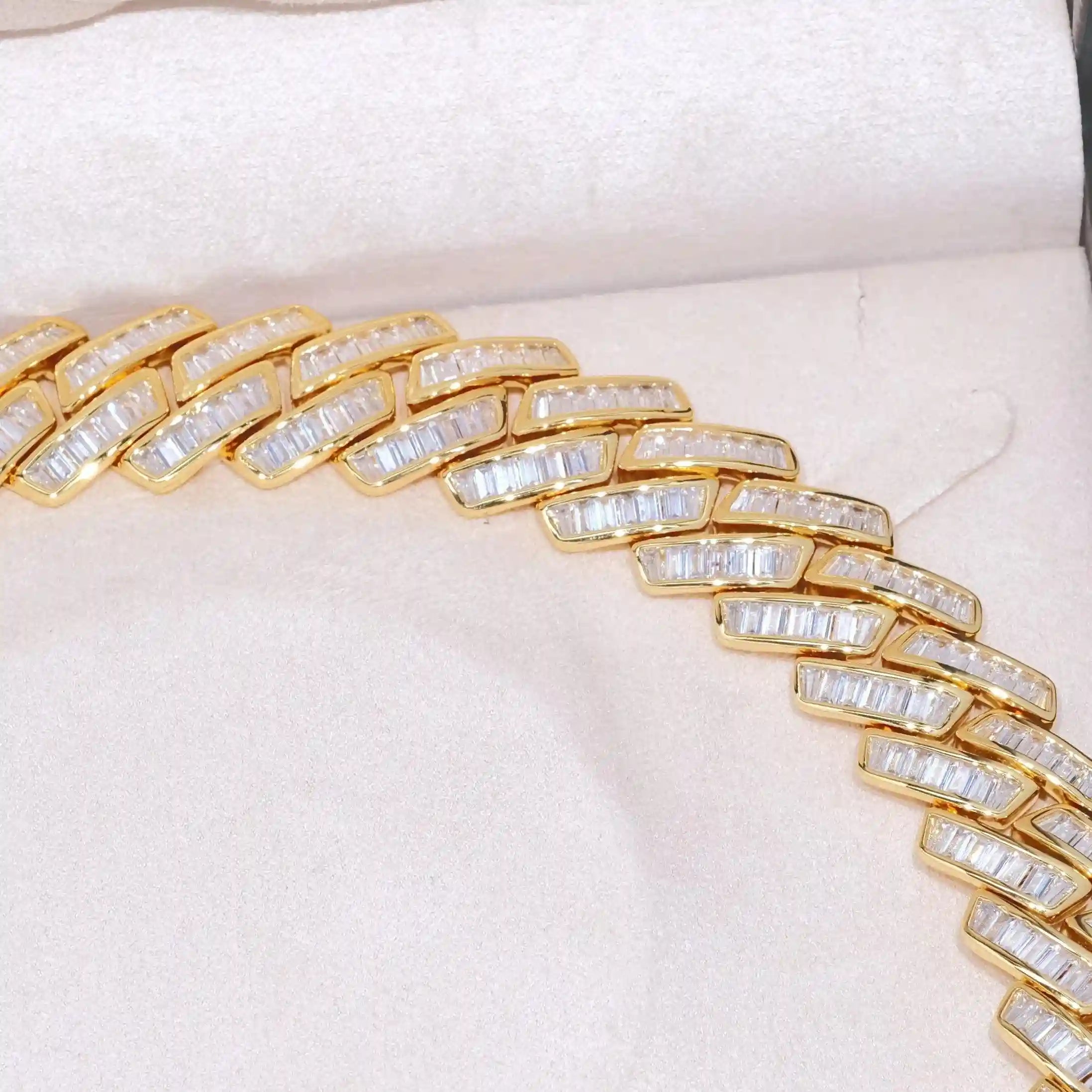 Baguette Channel Set Cuban Necklace (19mm) in Gold