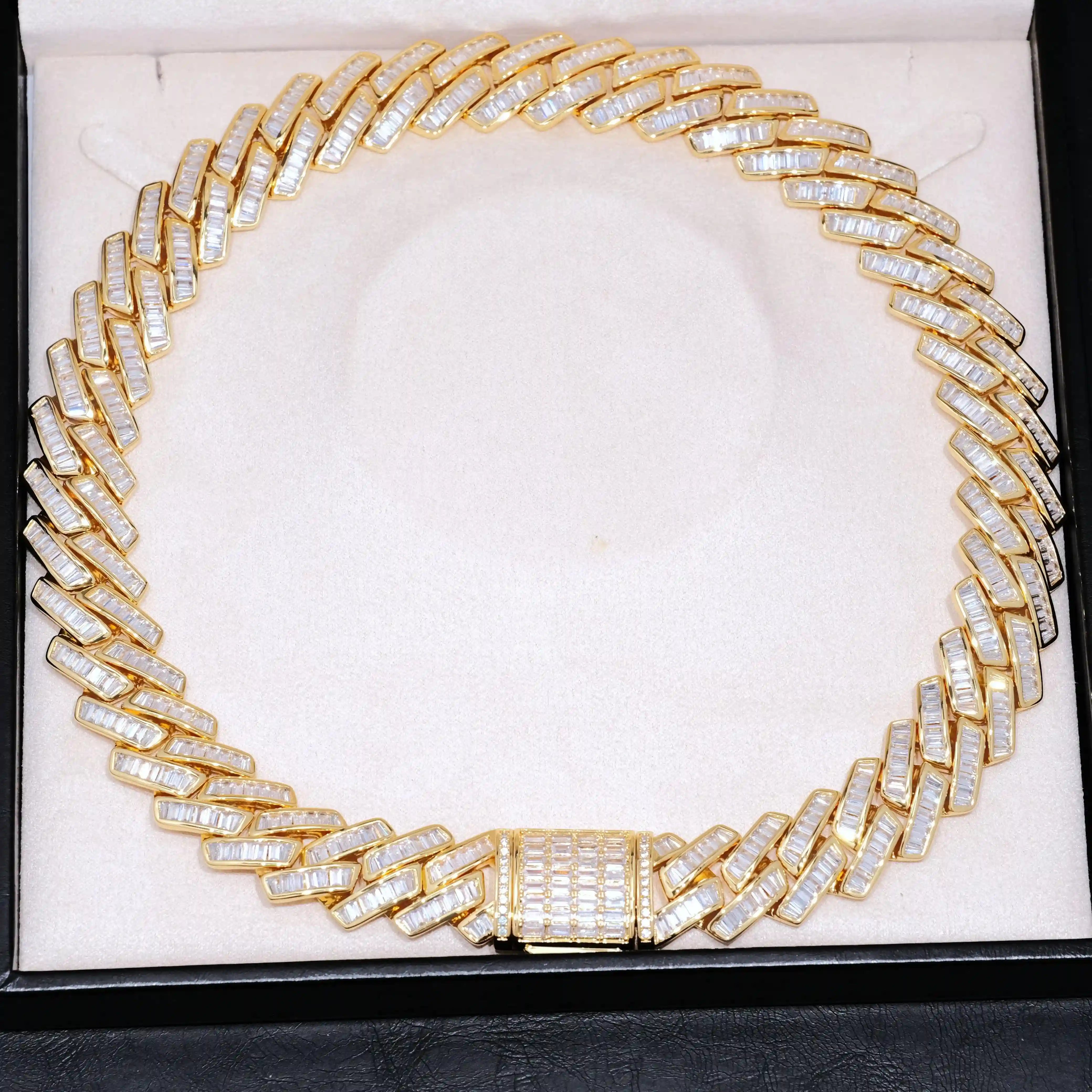 Baguette Channel Set Cuban Necklace (19mm) in Gold