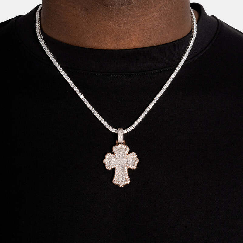 Baguette Cross Pendant in Rose Gold - TONGSHOP / Length:18 / Length:20