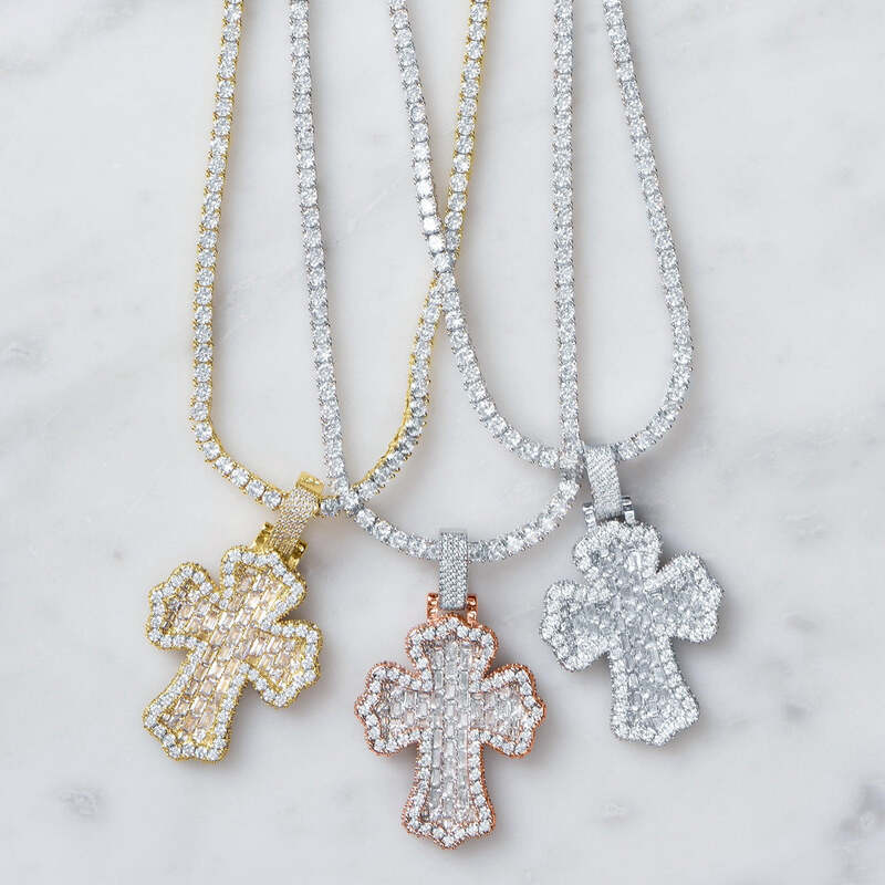 Baguette Cross Pendant in Rose Gold - TONGSHOP / Length:18 / Length:20
