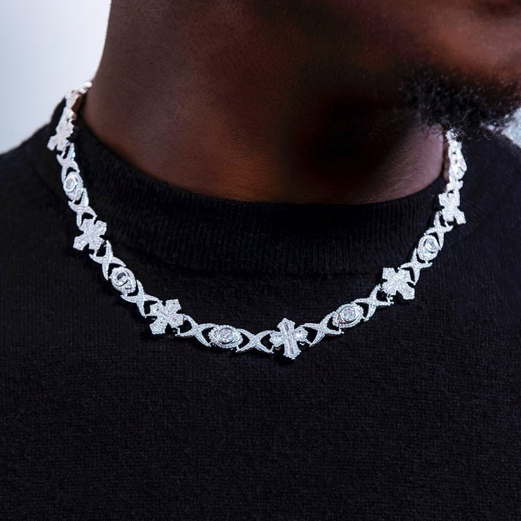 Baguette Cross Evil Eye Chain - 16mm - TONGSHOP / Length:16 / Length:18