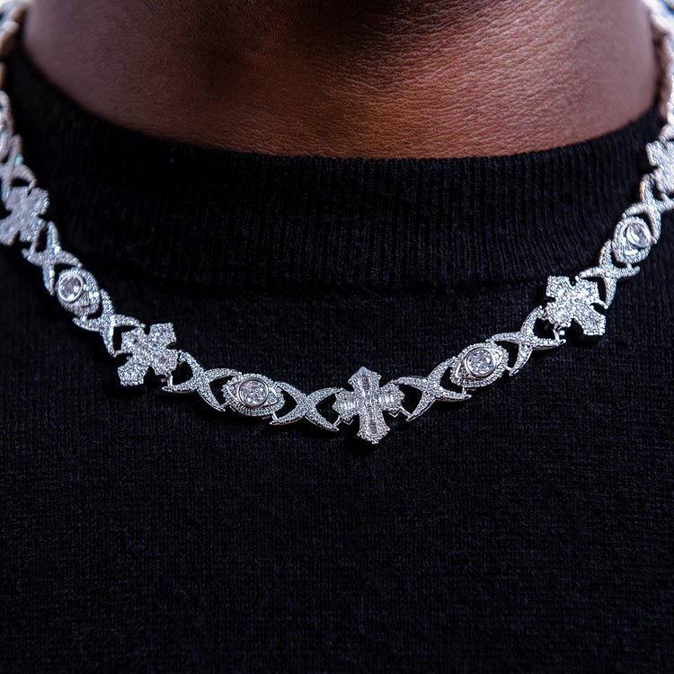 Baguette Cross Evil Eye Chain - 16mm - TONGSHOP / Length:16 / Length:18