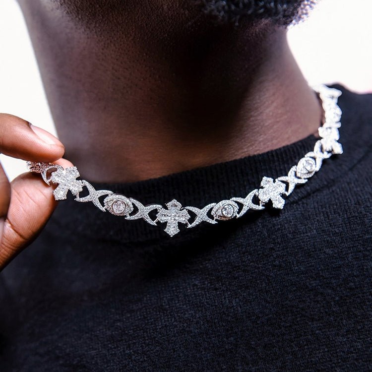 Baguette Cross Evil Eye Chain - 16mm - TONGSHOP / Length:16 / Length:18