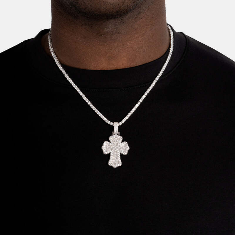 Baguette Cross Pendant in White Gold - TONGSHOP / Length:16 / Length:18