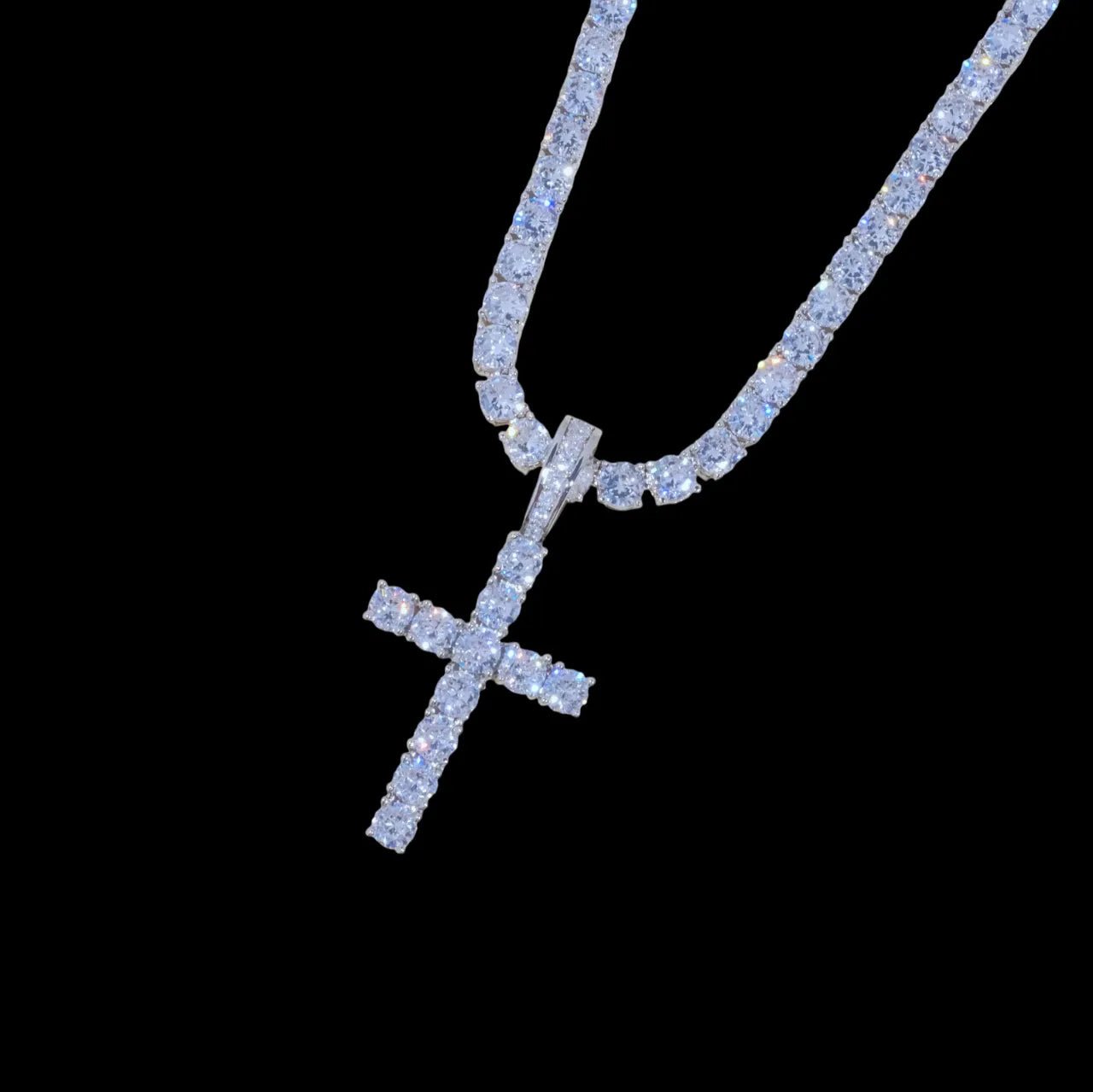 Bundle White Gold Diamond Cross + 4mm Diamond Tennis Chain - TONGSHOP / best - selling - pendant / BestValue