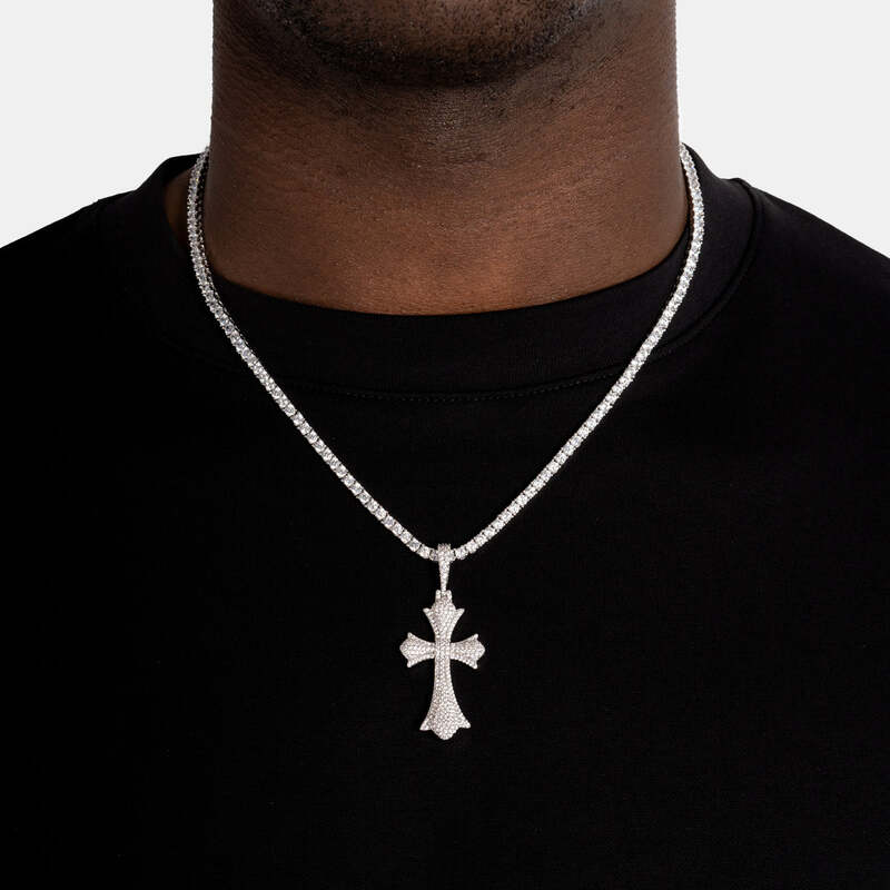 Chrome Cross Pendant in White Gold - TONGSHOP / Length:18 / Length:20