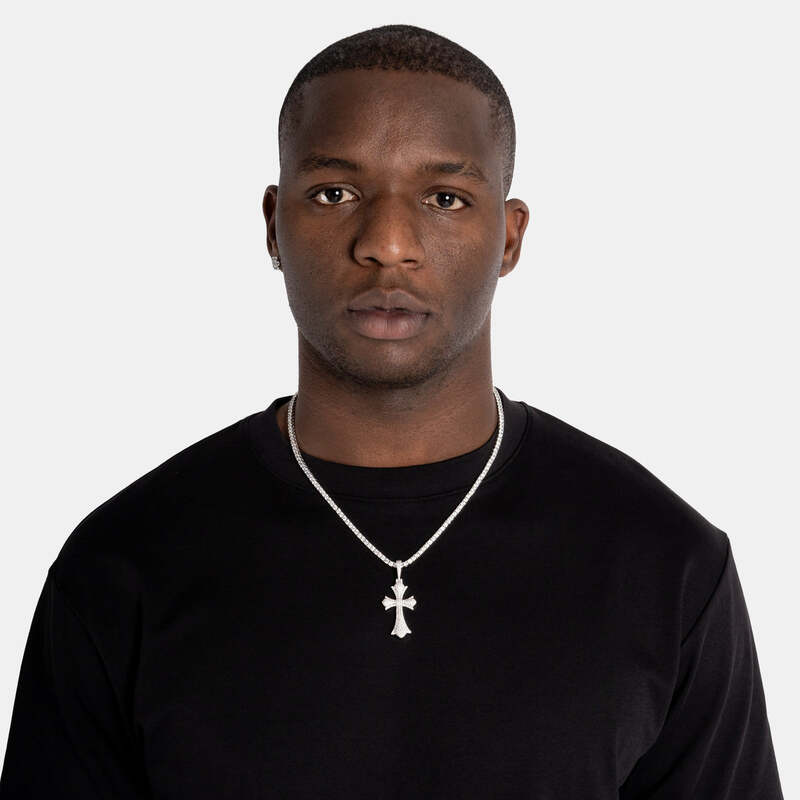 Chrome Cross Pendant in White Gold - TONGSHOP / Length:18 / Length:20