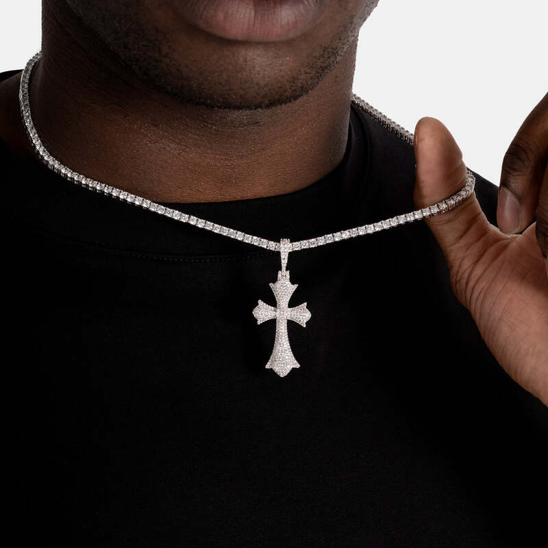 Chrome Cross Pendant in White Gold - TONGSHOP / Length:18 / Length:20