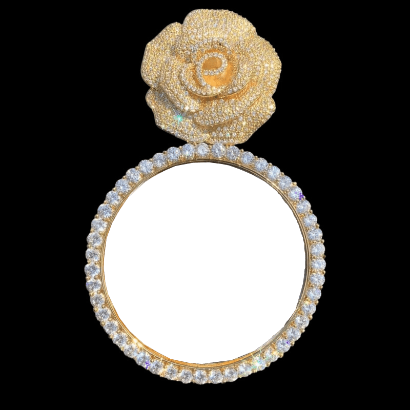 3D Rose Round Customized Photo Pendant - 70mm - TONGSHOP / Length:16 / Length:18