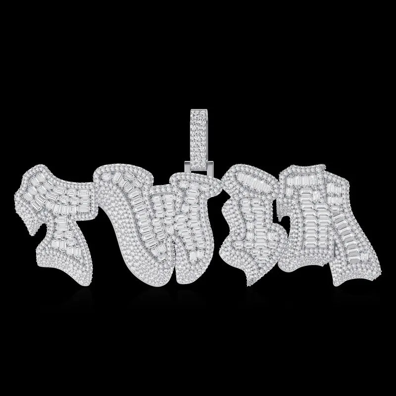 Custom 3D Bold Graffiti Font Letter Pendant in White Gold -38mm