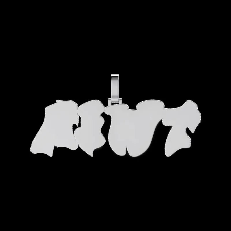 Custom 3D Bold Graffiti Font Letter Pendant in White Gold -38mm