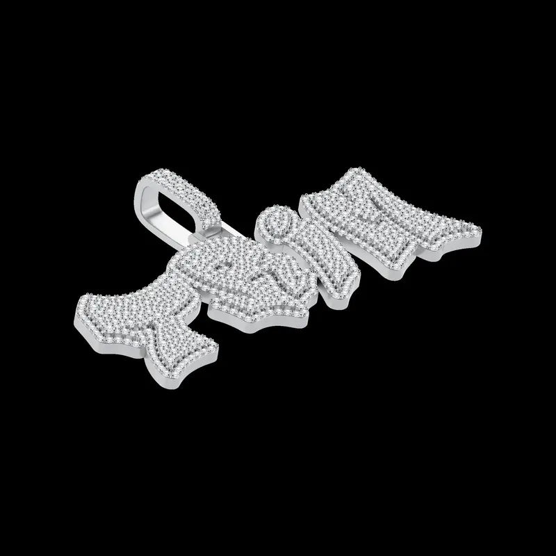 Custom 3D Bold Graffiti Font Letter Pendant in White Gold -38mm