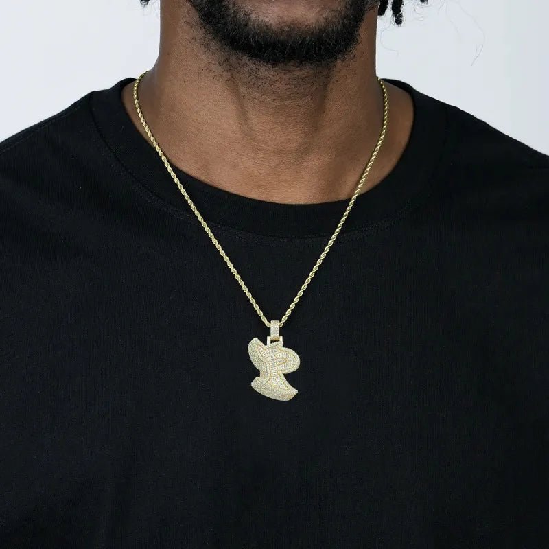 Custom 3D Bold Graffiti Font Letter Pendant in Yellow Gold -38mm - TONGSHOP / Color:White Gold / Length:16 / Length:18