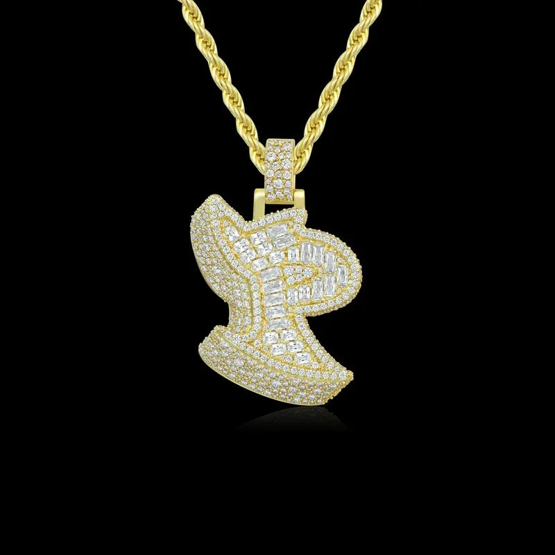 Custom 3D Bold Graffiti Font Letter Pendant in Yellow Gold -38mm