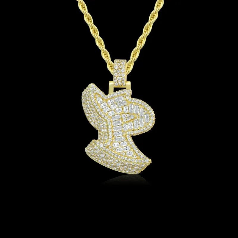 Custom 3D Bold Graffiti Font Letter Pendant in Yellow Gold -38mm - TONGSHOP / Color:White Gold / Length:16 / Length:18