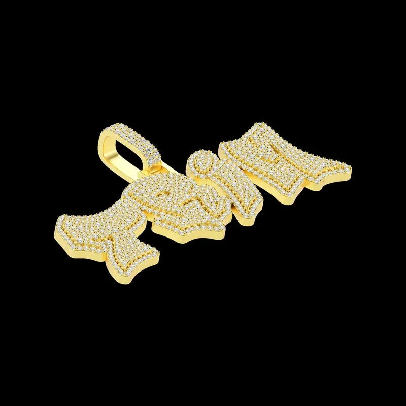 Custom 3D Bold Graffiti Font Letter Pendant in Yellow Gold -38mm