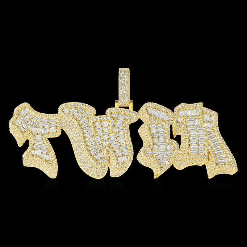 Custom 3D Bold Graffiti Font Letter Pendant in Yellow Gold -38mm