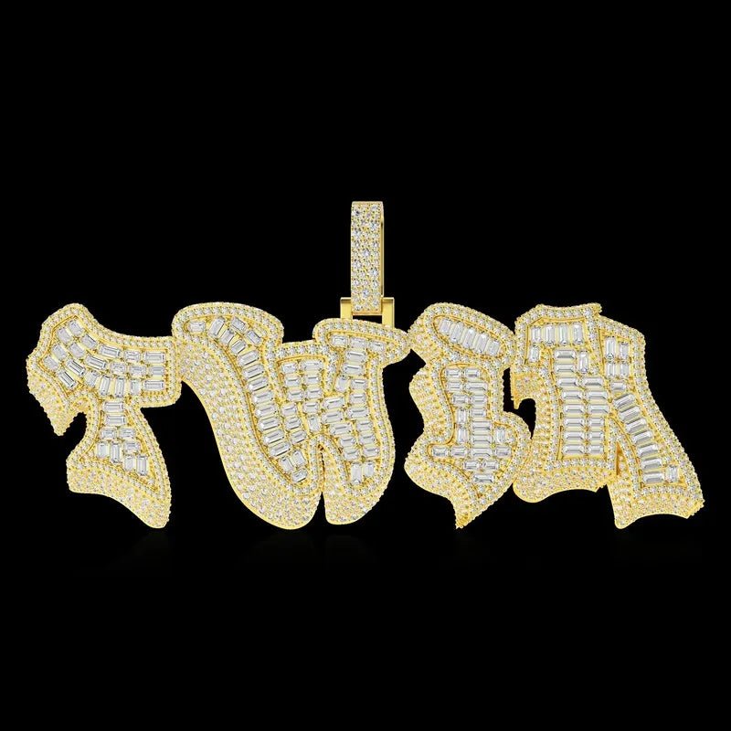 Custom 3D Bold Graffiti Font Letter Pendant in Yellow Gold -38mm - TONGSHOP / Color:White Gold / Length:16 / Length:18