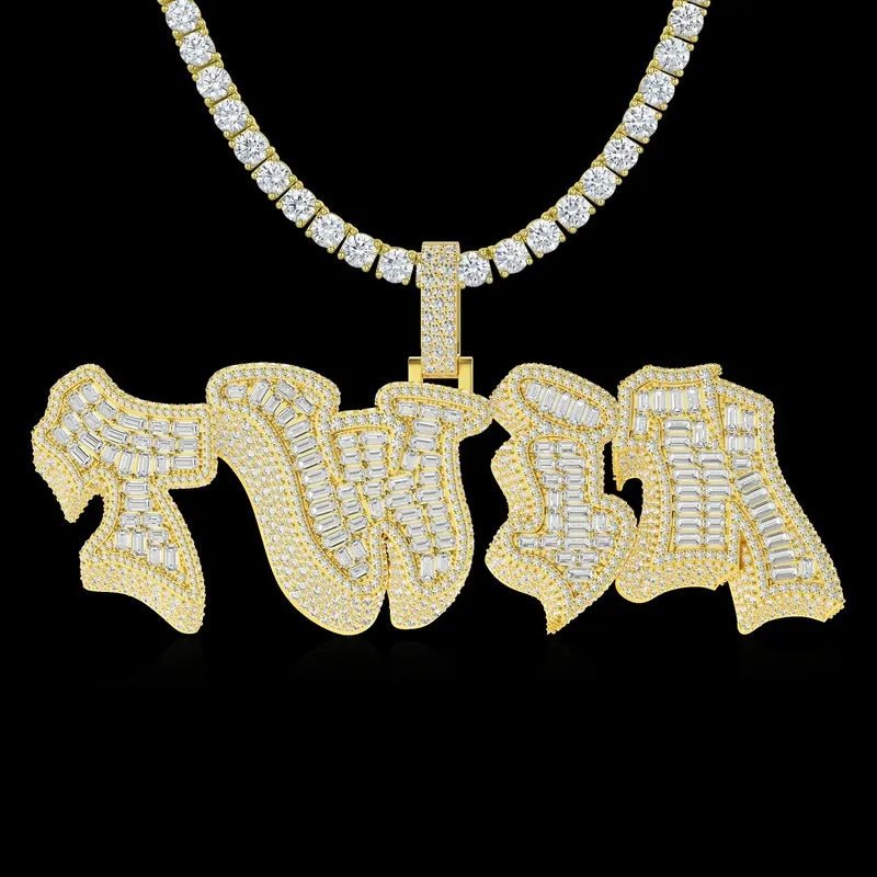 Custom 3D Bold Graffiti Font Letter Pendant in Yellow Gold -38mm - TONGSHOP / Color:White Gold / Length:16 / Length:18