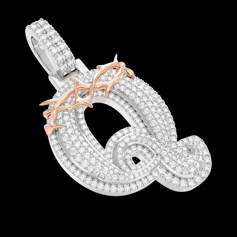 Custom Crown of Thorns Initial Letter Pendant in White Gold