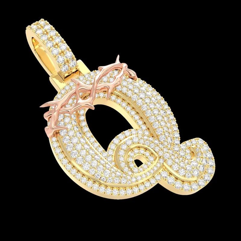 Custom Crown of Thorns Initial Letter Pendant in Yellow Gold - TONGSHOP