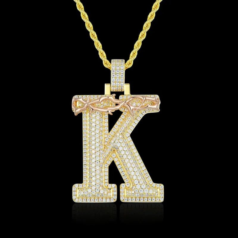 Custom Crown of Thorns Initial Letter Pendant in Yellow Gold - TONGSHOP