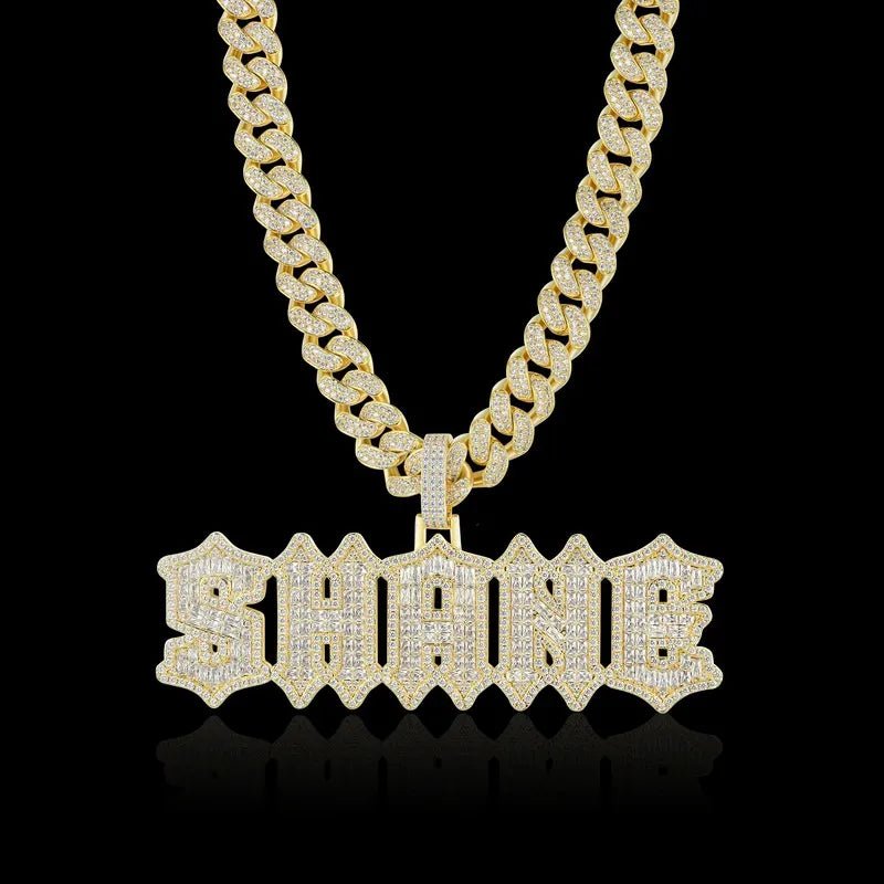 Custom CutGothic Font Pendant in Yellow Gold - TONGSHOP / Color:White Gold / Length:16 / Length:18