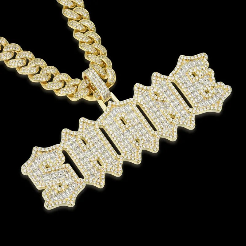 Custom CutGothic Font Pendant in Yellow Gold