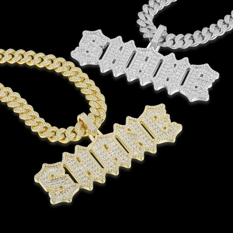 Custom CutGothic Font Pendant in Yellow Gold - TONGSHOP / Color:White Gold / Length:16 / Length:18