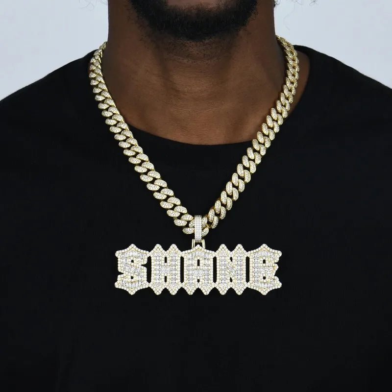 Custom CutGothic Font Pendant in White Gold - TONGSHOP / Color:White Gold / Length:16 / Length:18