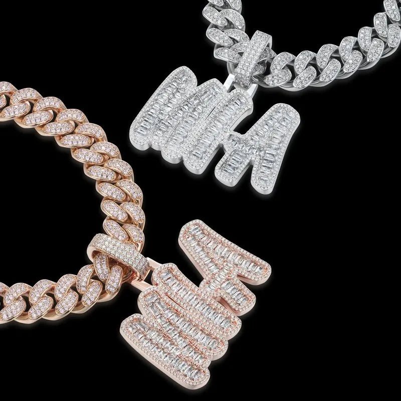 Custom Emerald CutRomantic Font Pendant in Rose Gold - TONGSHOP / Color:White Gold / Length:16 / Length:18