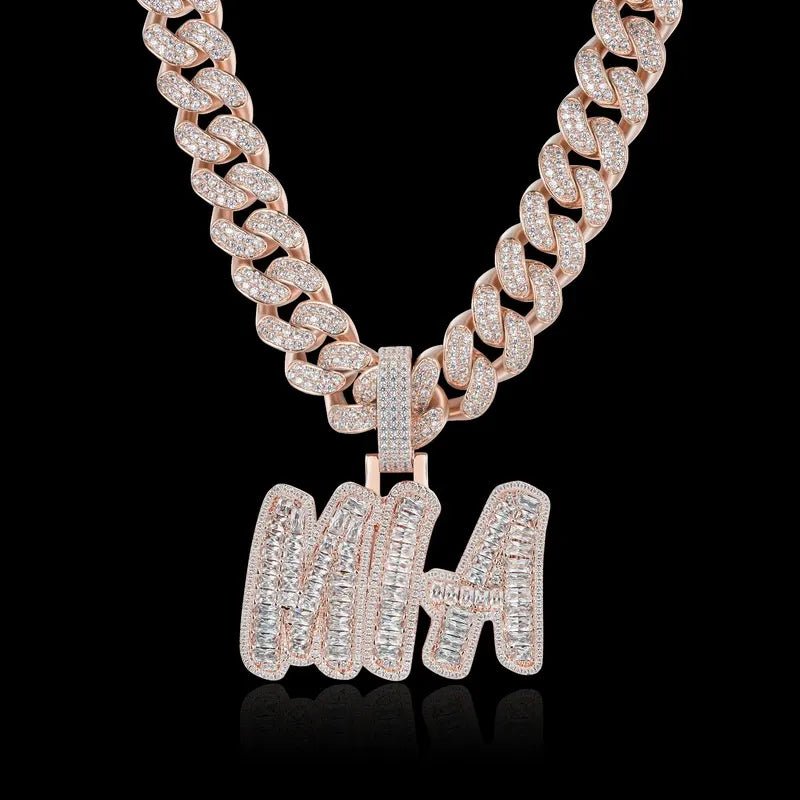 Custom Emerald CutRomantic Font Pendant in White Gold - TONGSHOP / Color:White Gold / Length:16 / Length:18