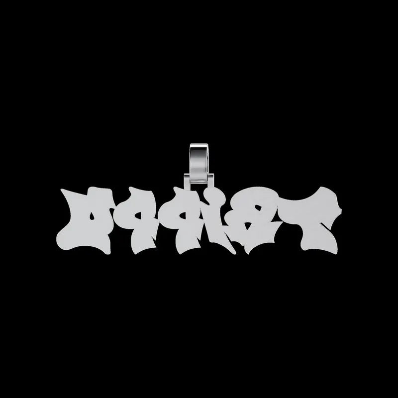 Custom Graffiti Font Letter Pendant in White Gold -20mm