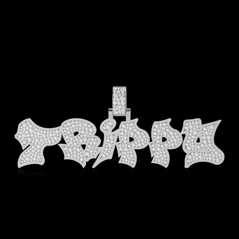 Custom Graffiti Font Letter Pendant in White Gold -20mm