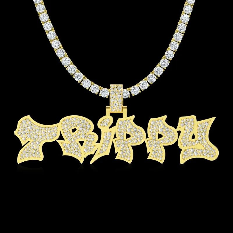 Custom Graffiti Font Letter Pendant in Yellow Gold -20mm - TONGSHOP