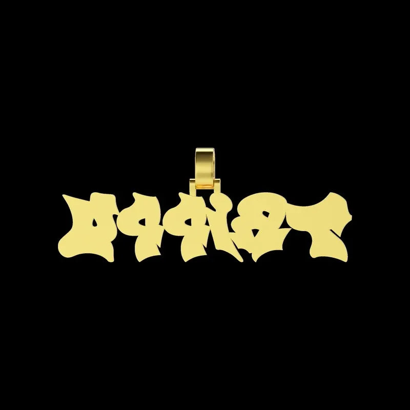 Custom Graffiti Font Letter Pendant in Yellow Gold -20mm