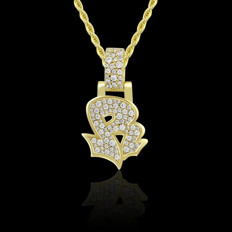 Custom Graffiti Font Letter Pendant in Yellow Gold -20mm - TONGSHOP