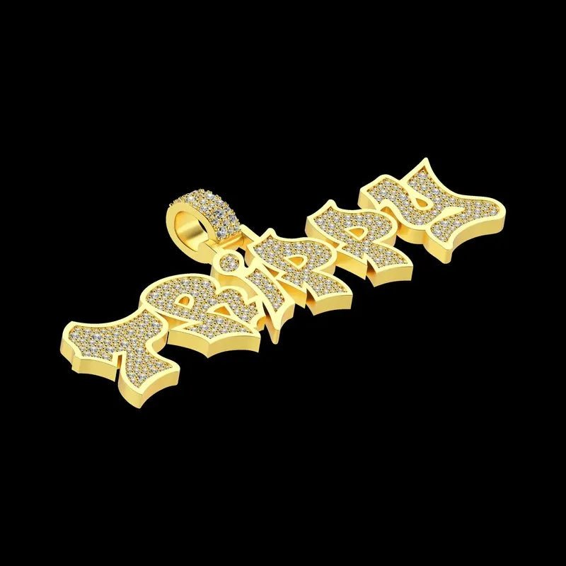 Custom Graffiti Font Letter Pendant in Yellow Gold -20mm - TONGSHOP