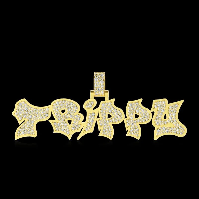 Custom Graffiti Font Letter Pendant in Yellow Gold -20mm - TONGSHOP